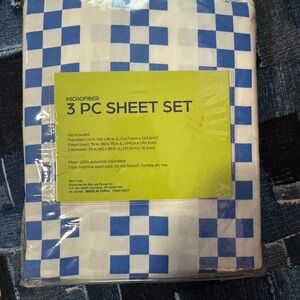 Blue & White Checkered Microfiber TWIN Sheet Set BRAND NEW